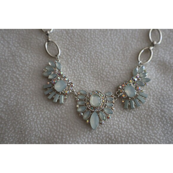 2x Necklace Lot Blue Purple Pink Rhinestone Pastel Teardrop Aurora Borealis - Picture 2 of 11